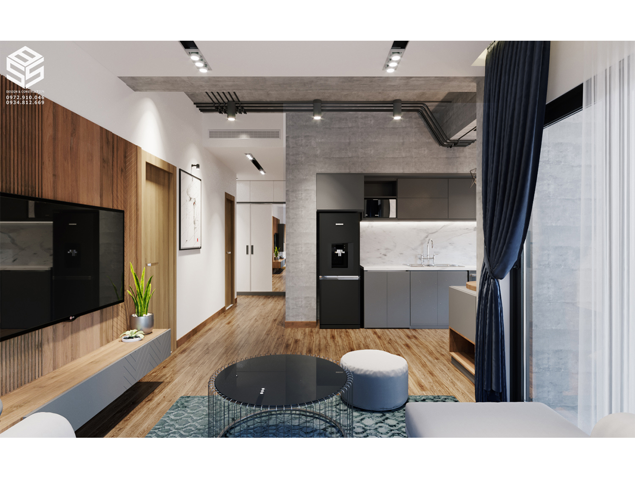 thiết kế phòng khách và bếp liền nhau cho chung cư