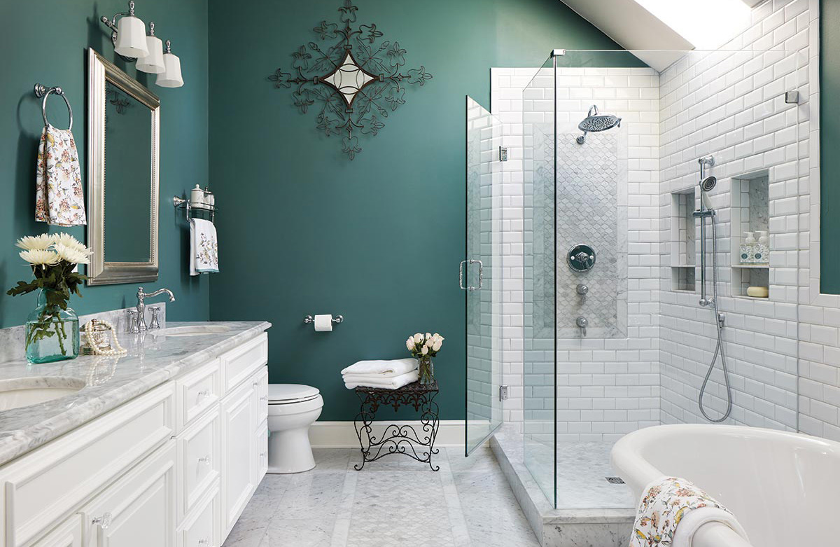 Phòng tắm màu xanh pastel