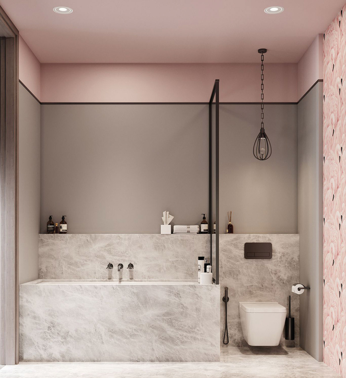 Phòng tắm màu hồng pastel