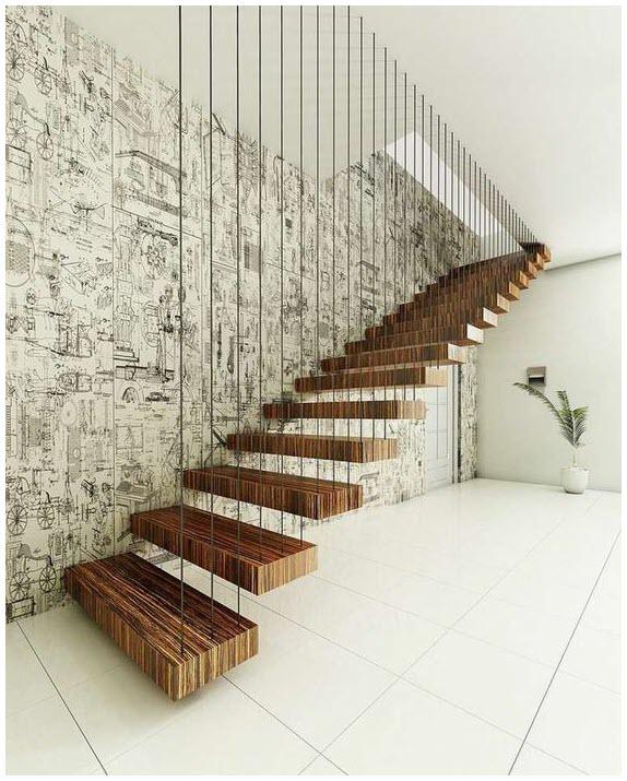 Cầu thang gỗ dây cáp Cầu thang bằng gỗ