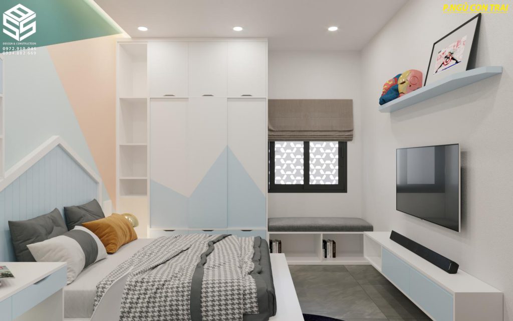 Phòng ngủ cho bé trai đẹp với tone màu pastel