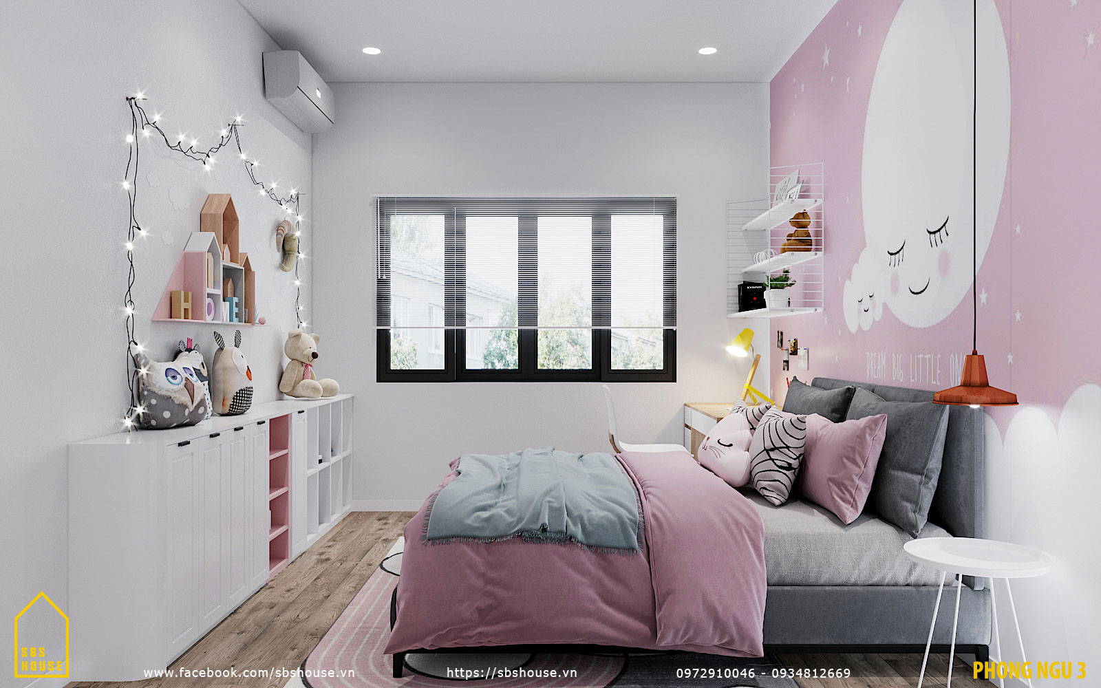Phòng ngủ màu hồng cho bé gái đẹp