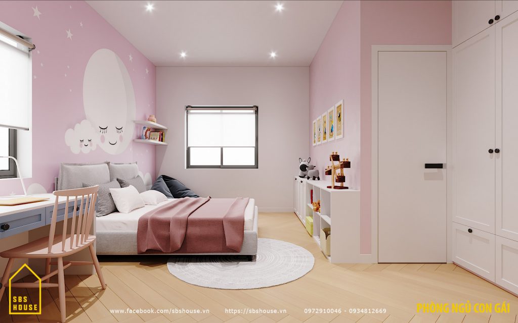 Phòng ngủ cho bé gái màu hồng nữ tính