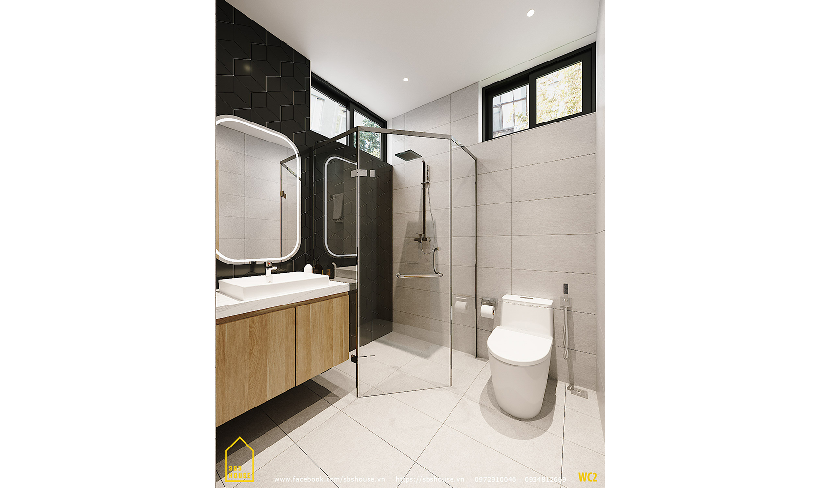 Mẫu nhà vệ sinh có cabin phòng tắm kính