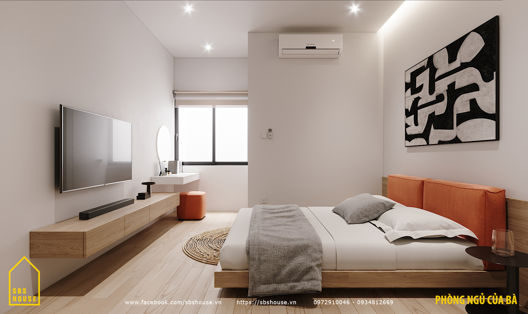Mẫu phòng ngủ màu trắng sữa hiện đại 