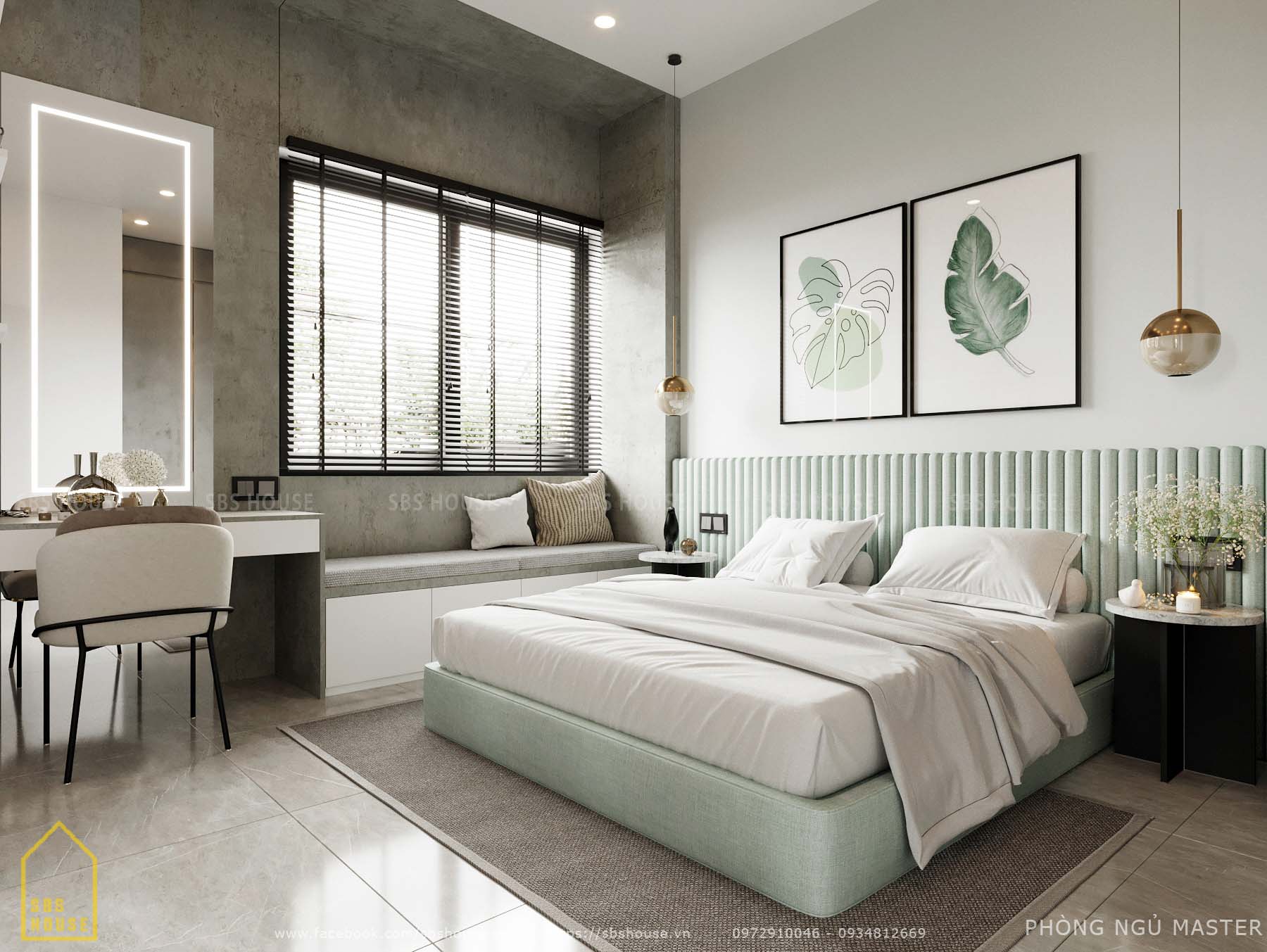 Màu sơn phòng ngủ đẹp xanh ngọc bích