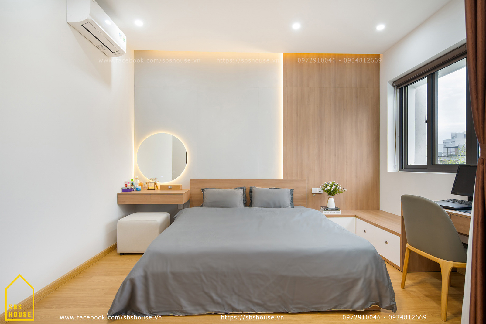 sơn phòng ngủ màu trắng xanh nhẹ nhàng