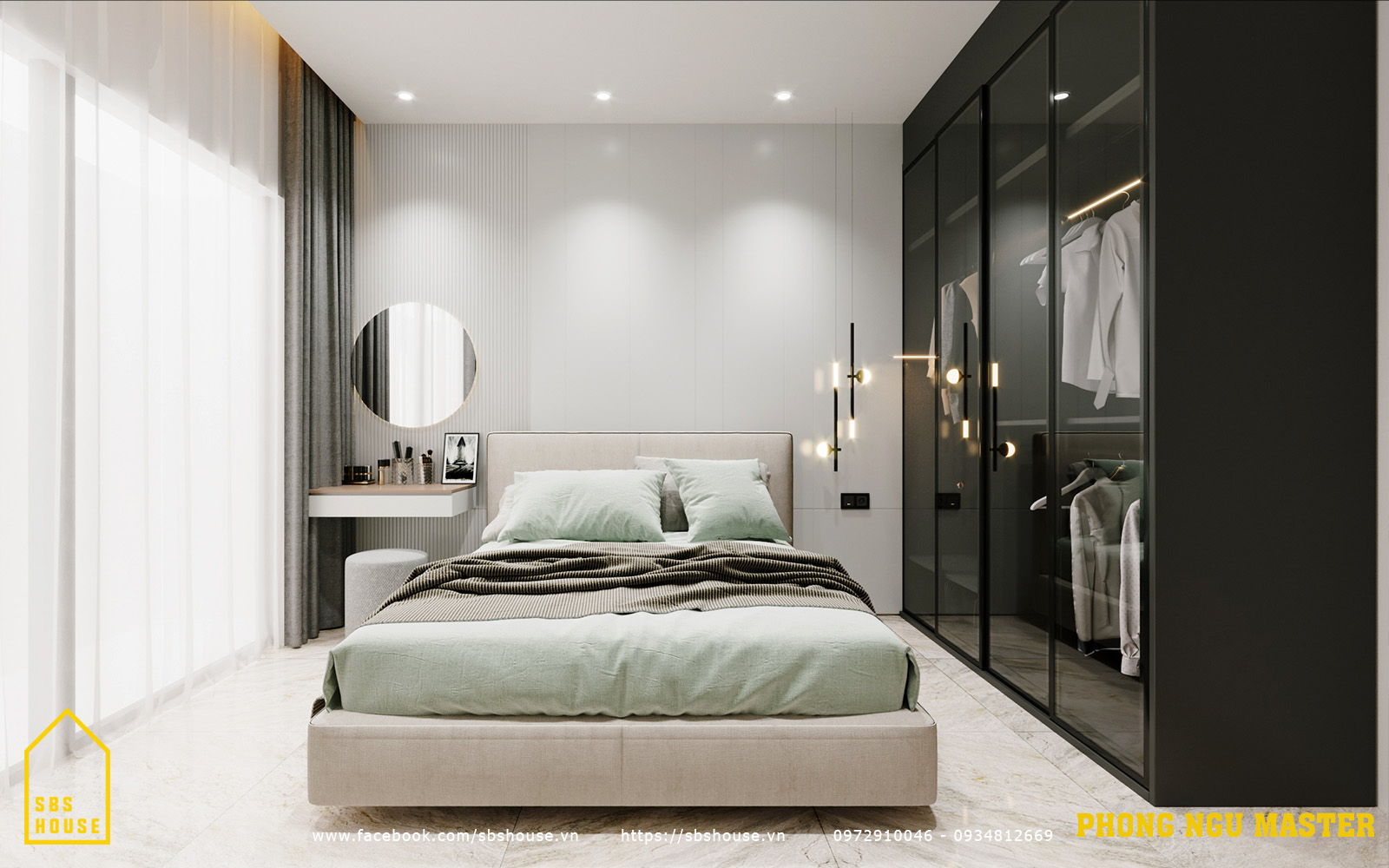 Phòng ngủ Master đơn giản mà tiện nghi và hiện đại
