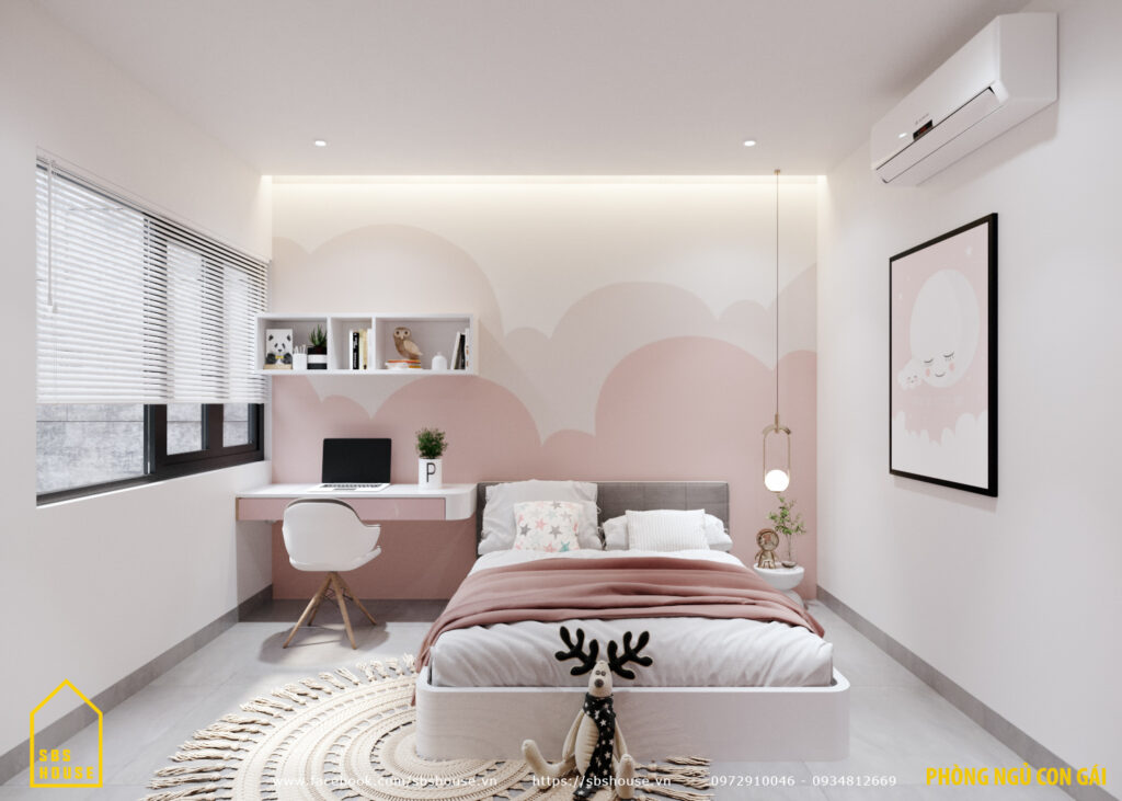 Phòng ngủ con gái màu hồng