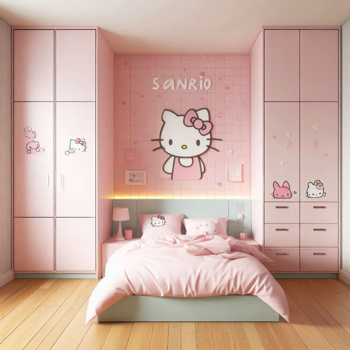 Phòng ngủ con gái 12 tuổi phong cách Hello kitty