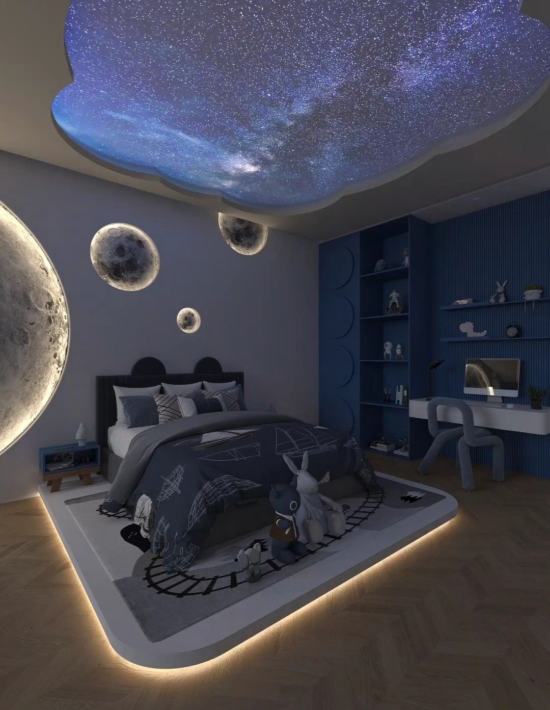 Phòng ngủ con gái 12 tuổi phong cách vũ trụ