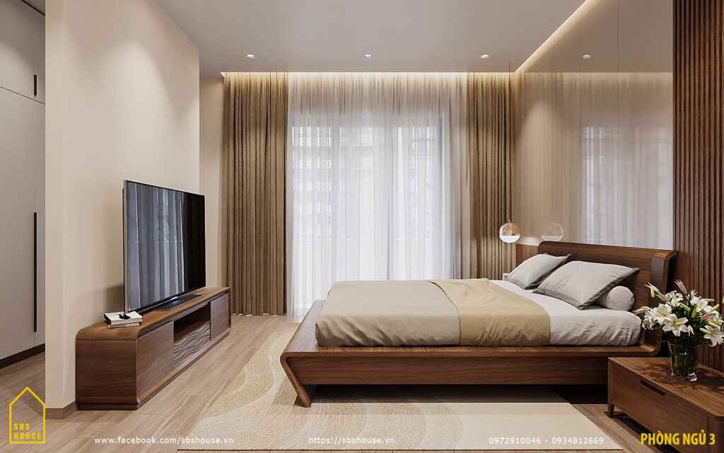 Phòng ngủ với nội thất gỗ