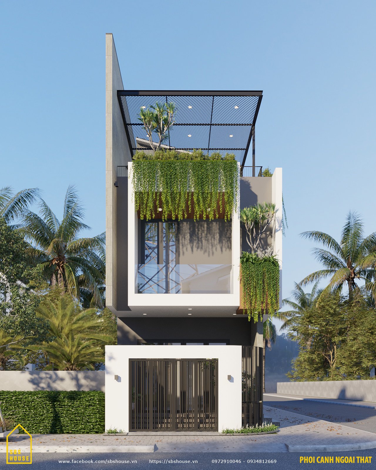 Ngoại thất nhà 5x20m 2 mặt tiền có gara để xe 