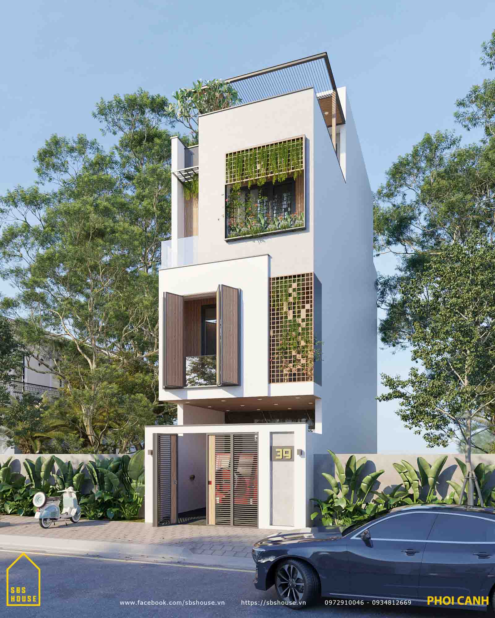 ngoại thất hiện đại và xanh mát của ngôi nhà 