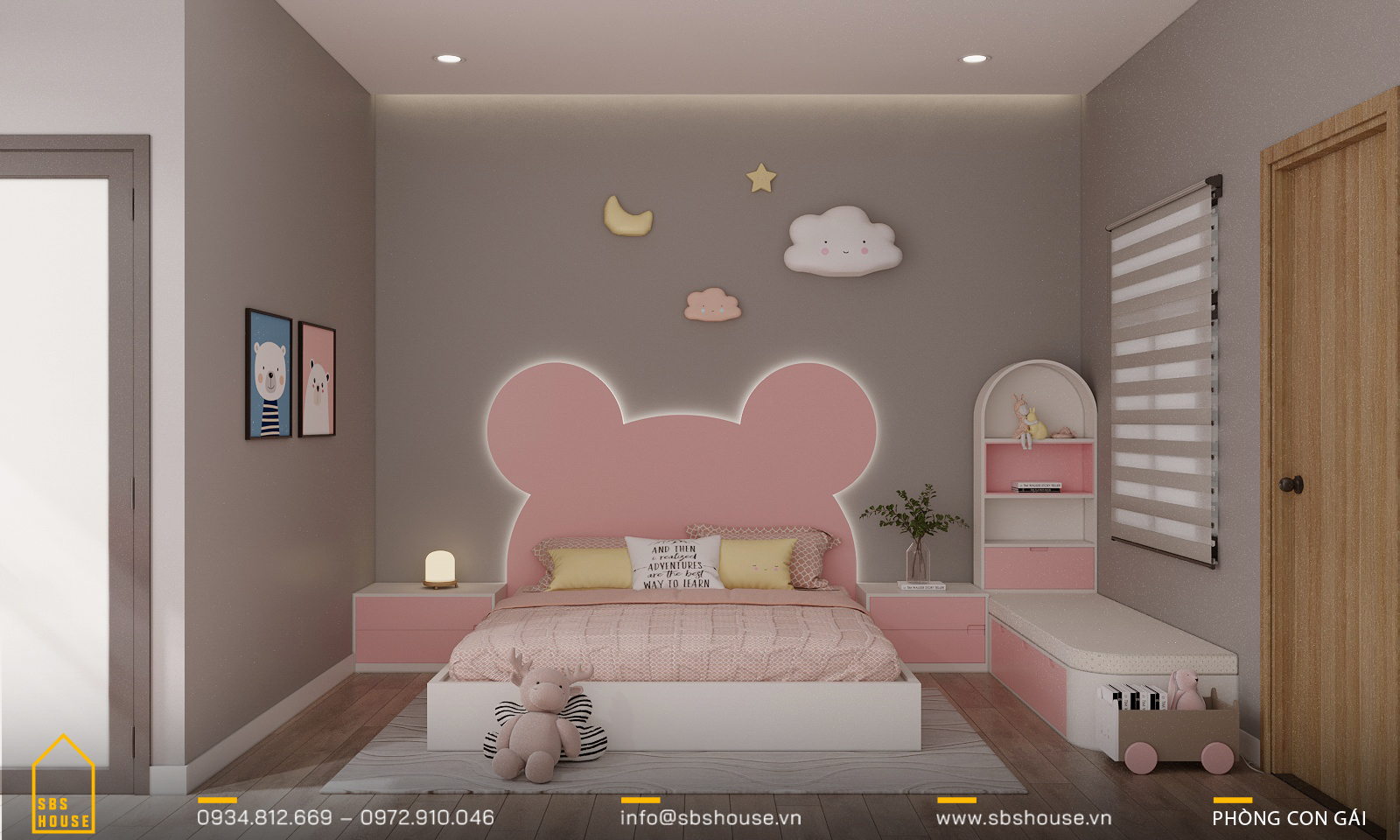 mẫu phòng ngủ con gái đẹp màu hồng