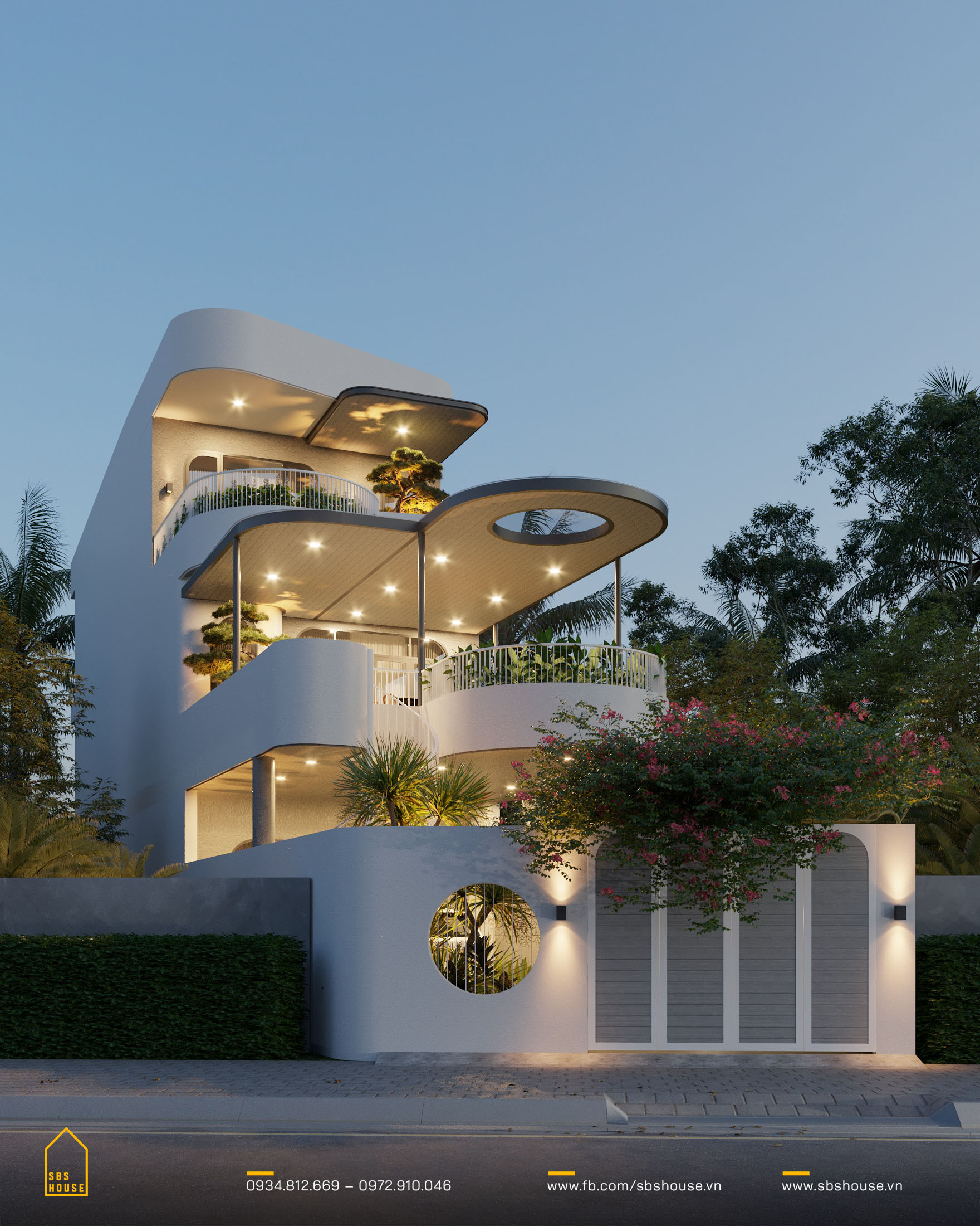 Mặt tiền nhà phố 3 tầng 6m với đường kiến trúc vòm công từ cổng, ban công, sân thượng 