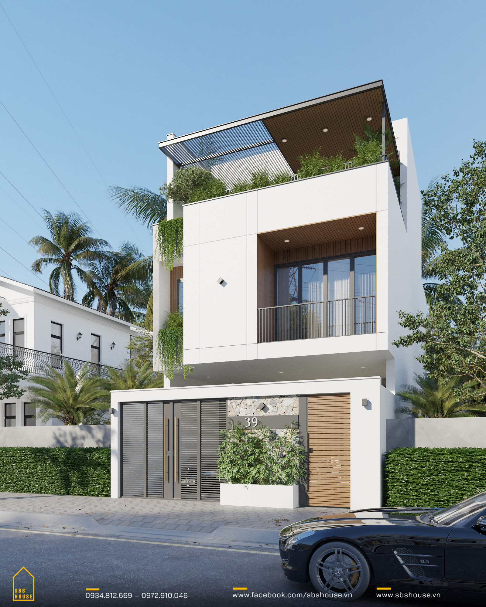mặt tiền với hình khối đơn giản mẫu thiết kế nhà diện tích 7x18m 