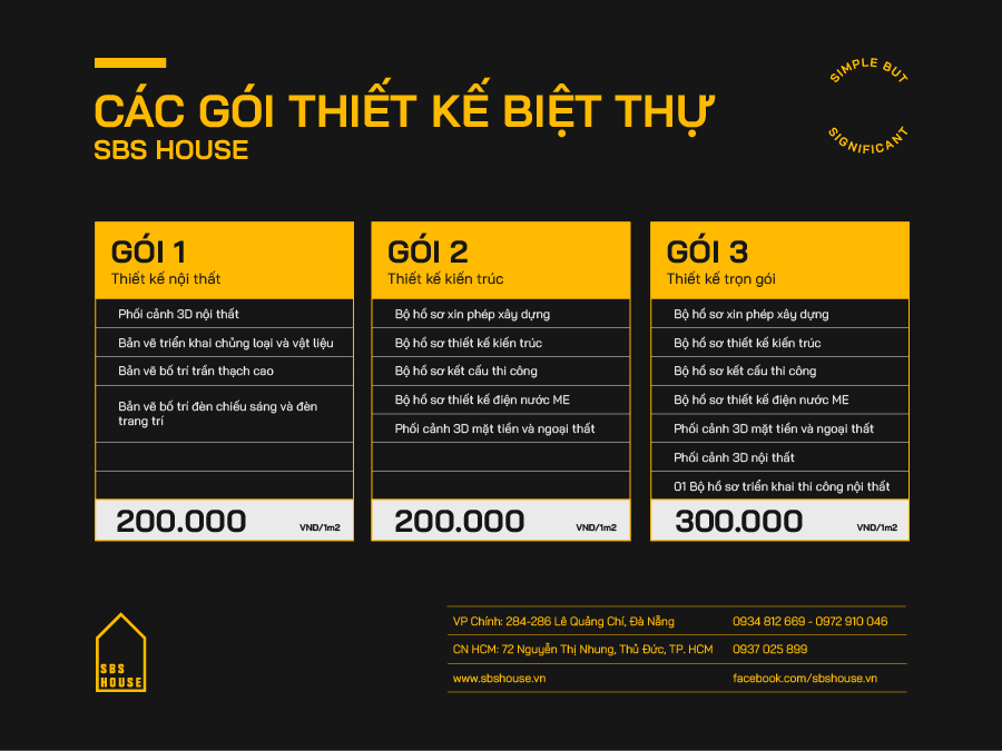 Bảng giá thiết kế biệt thự tại Tây Ninh của SBS HOUSE 