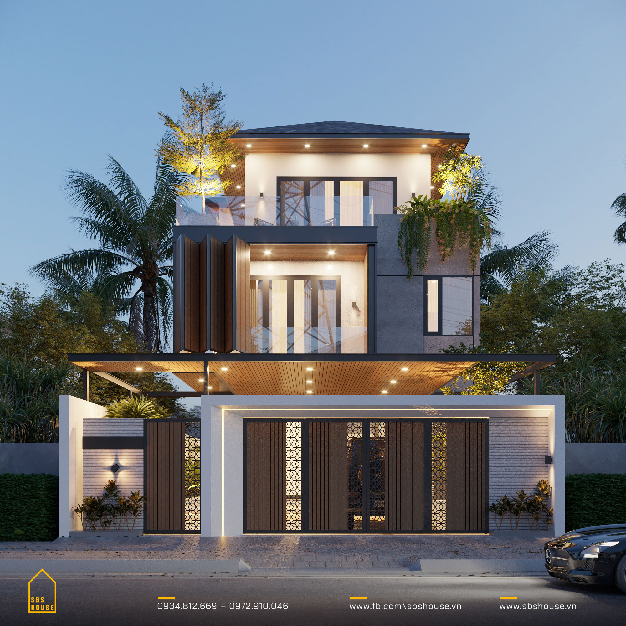mẫu thiết kế biệt thự 250m2 3 tầng hiện đại