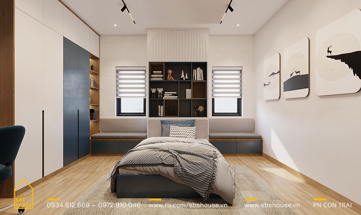 Thiết kế phòng ngủ với tone màu thanh lịch cùng nội thất tối giản tạo nên một không gian nghỉ ngơi thư giãn đúng nghĩa.