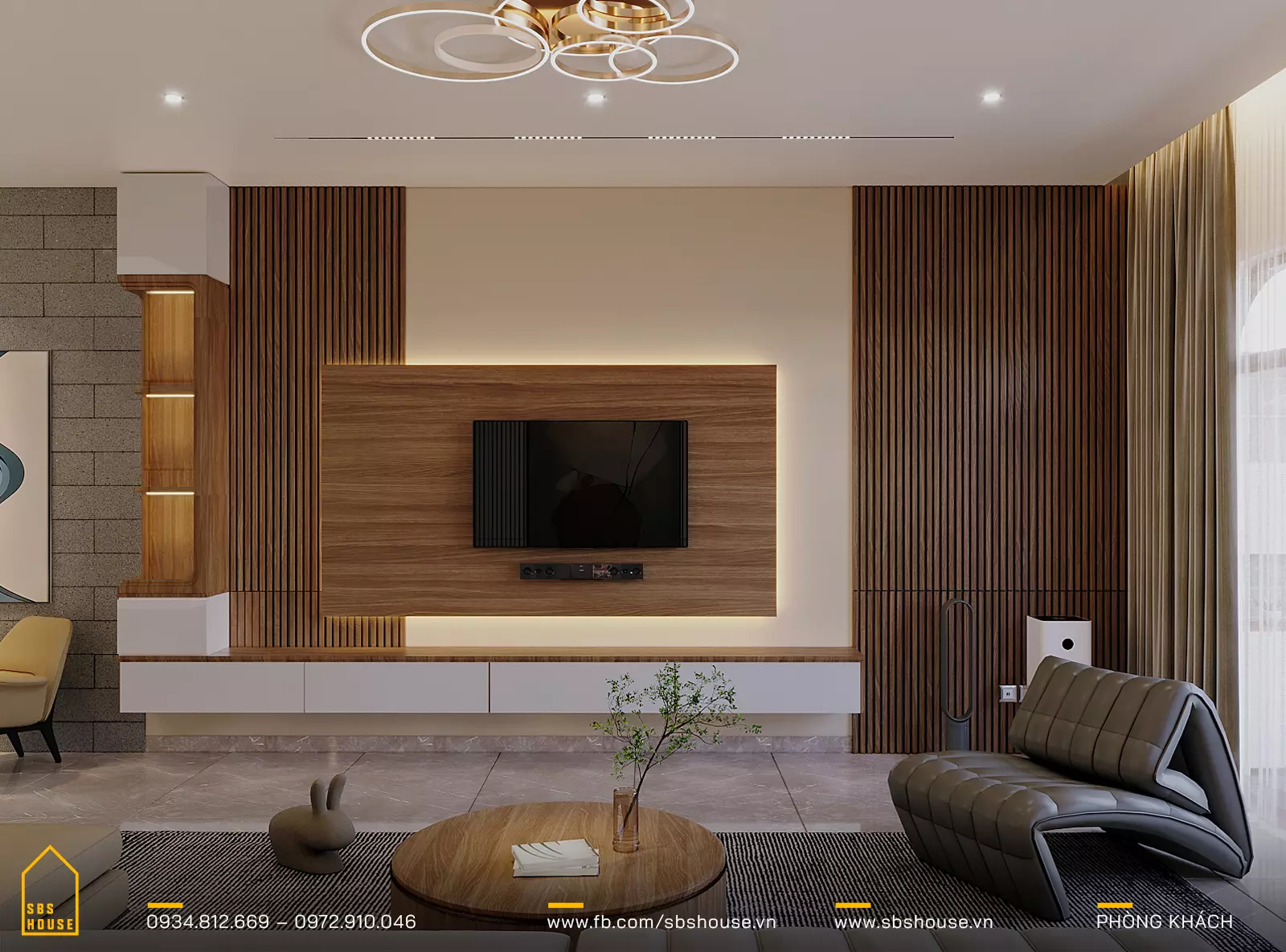 phòng khách đẹp ốp gỗ hiện đại 