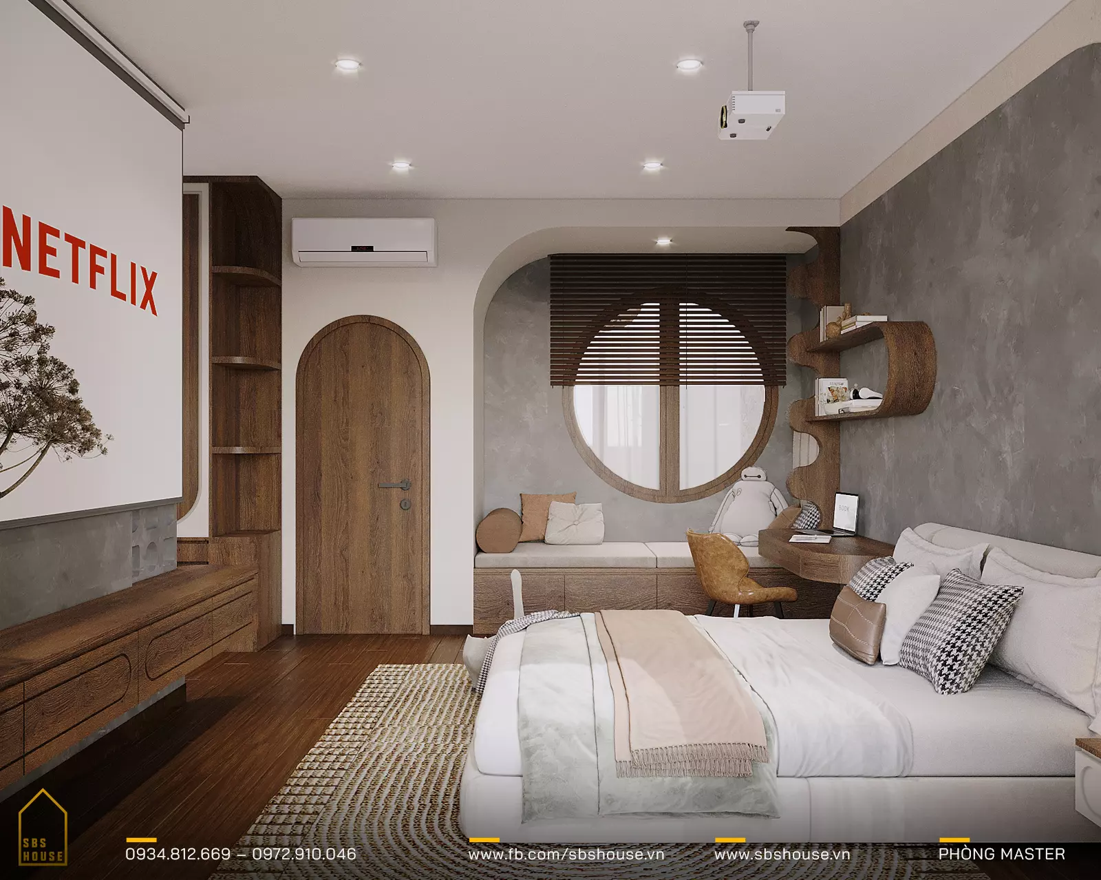 Phòng ngủ chính (phòng master) với không gian riêng tư và tiện nghi cao cấp để đảm bảo sự thoải mái và thư giãn cho chủ nhà.