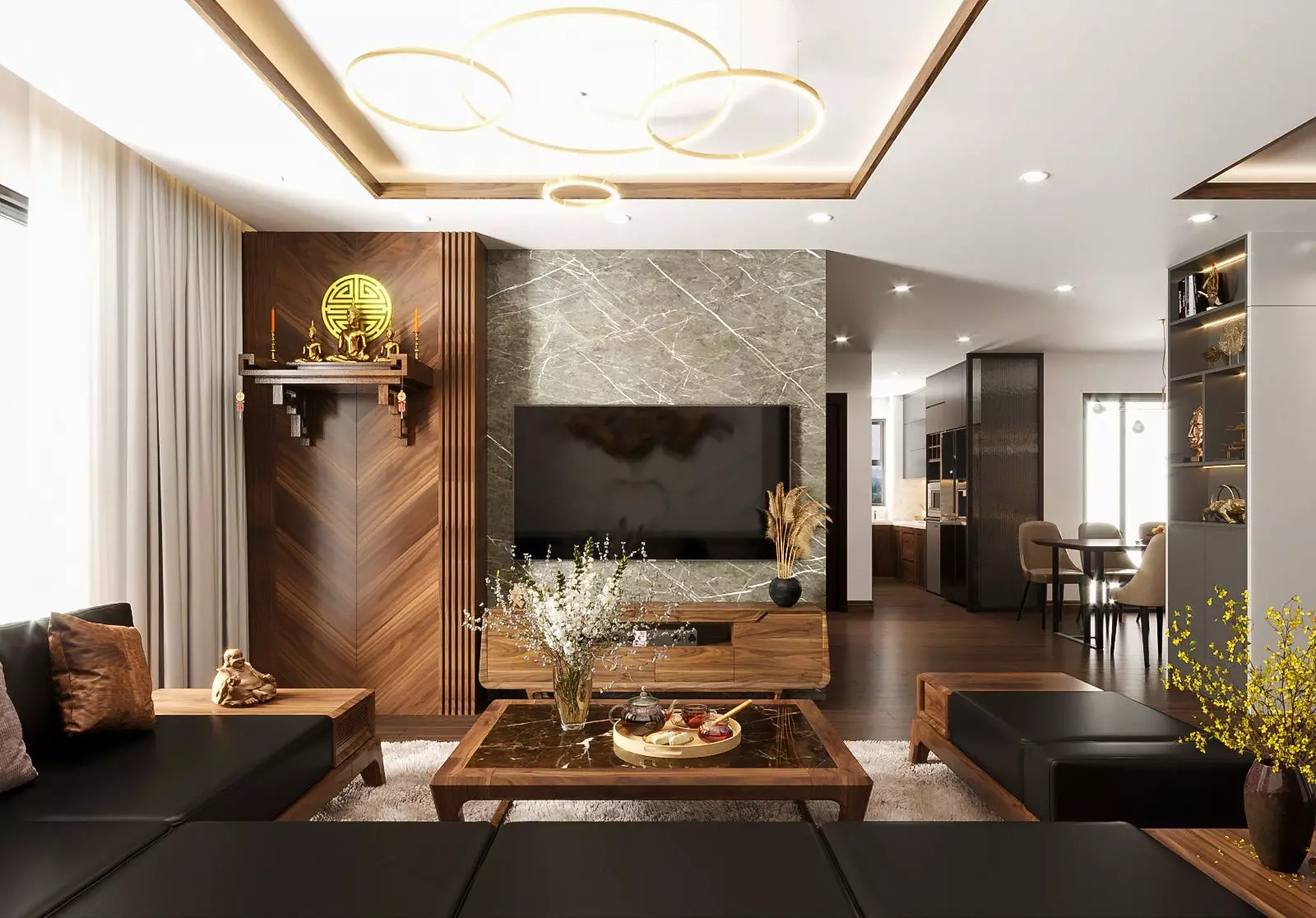 Mẫu phòng khách chung cư bằng gỗ sang trọng