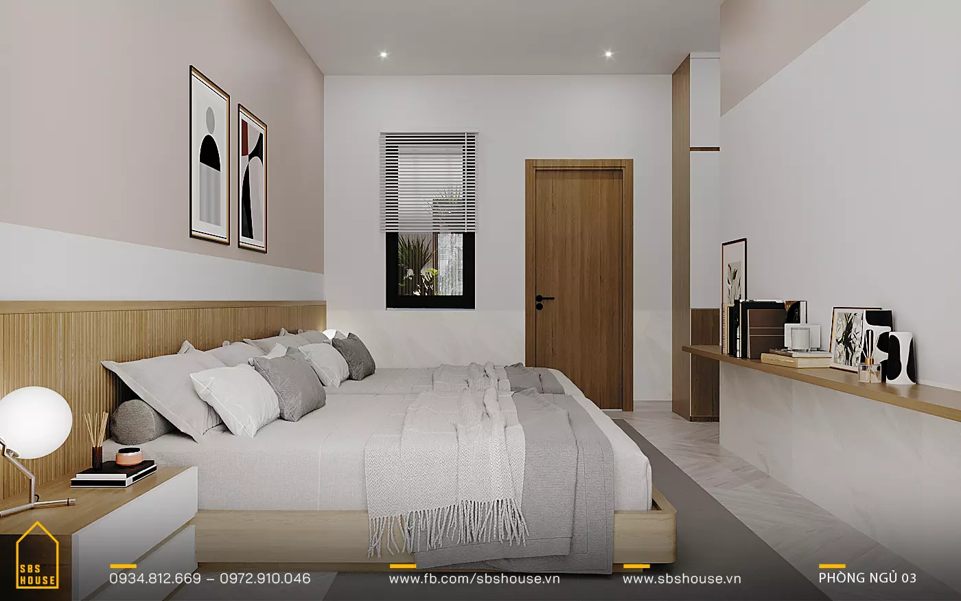 phòng ngủ hiện đại 2 giường đôi