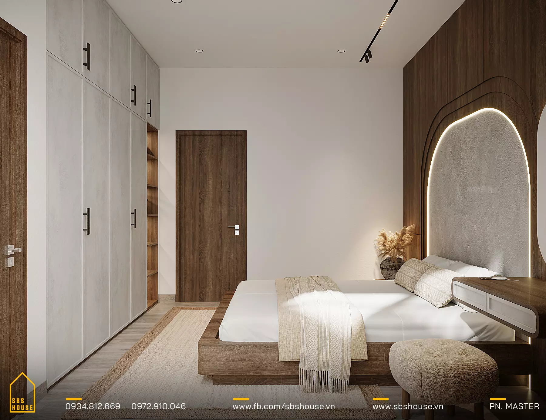 Không gian trở nên riêng tư và ấm áp hơn với phòng ngủ master rộng lớn.