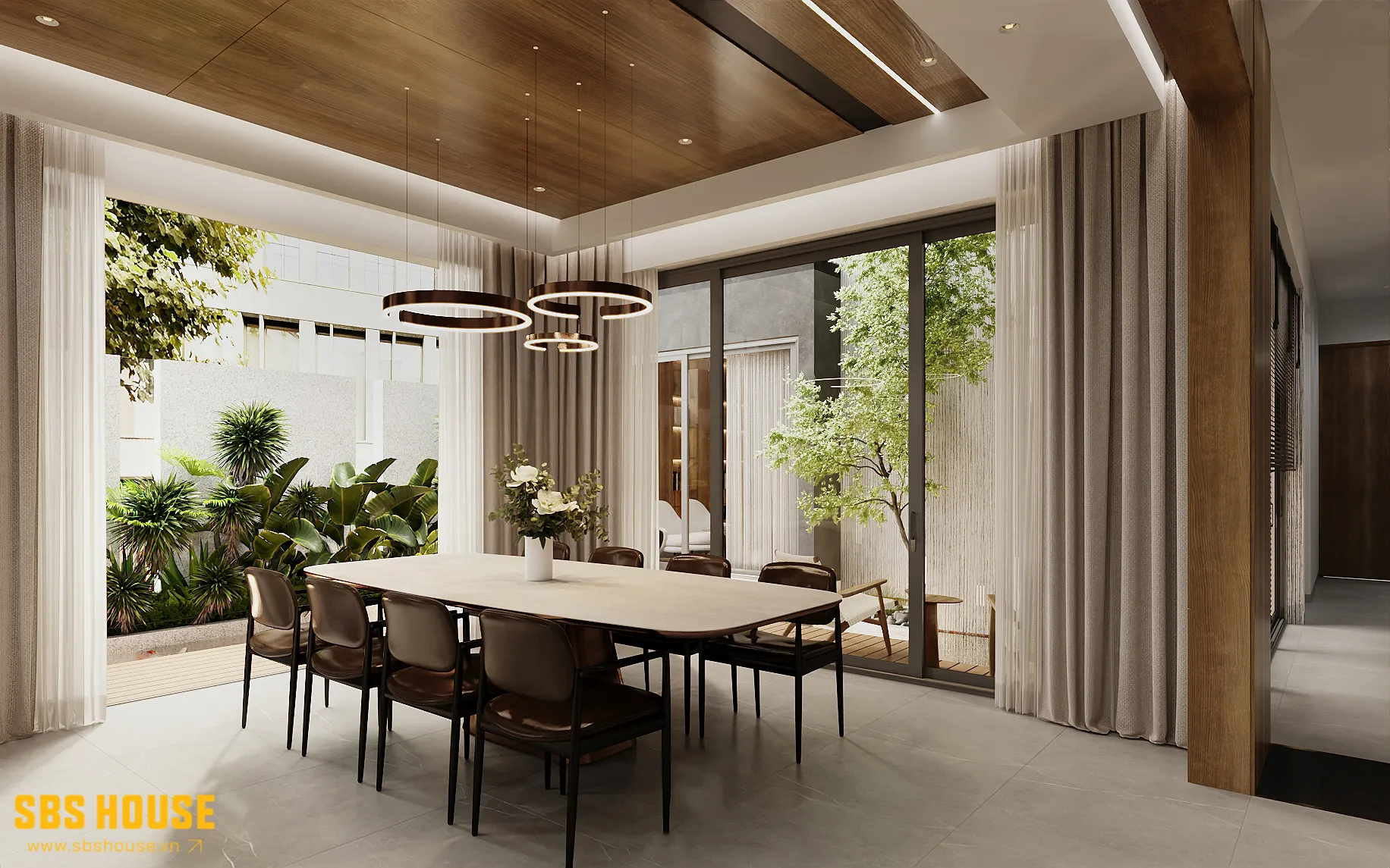 phòng ăn nhà biệt thự thoáng đẹp