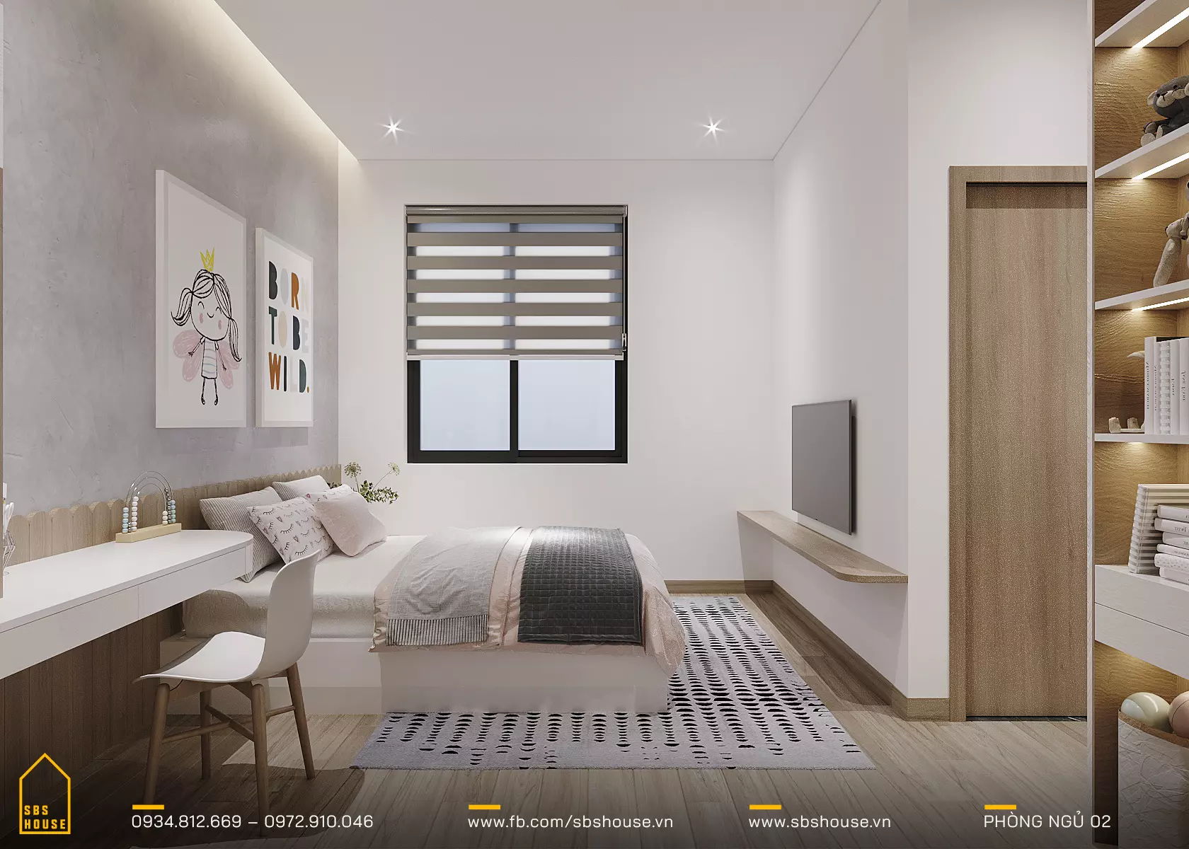 Phòng ngủ với đầy đủ chức năng tạo nên một không gian riêng tư đa năng và tiện nghi
