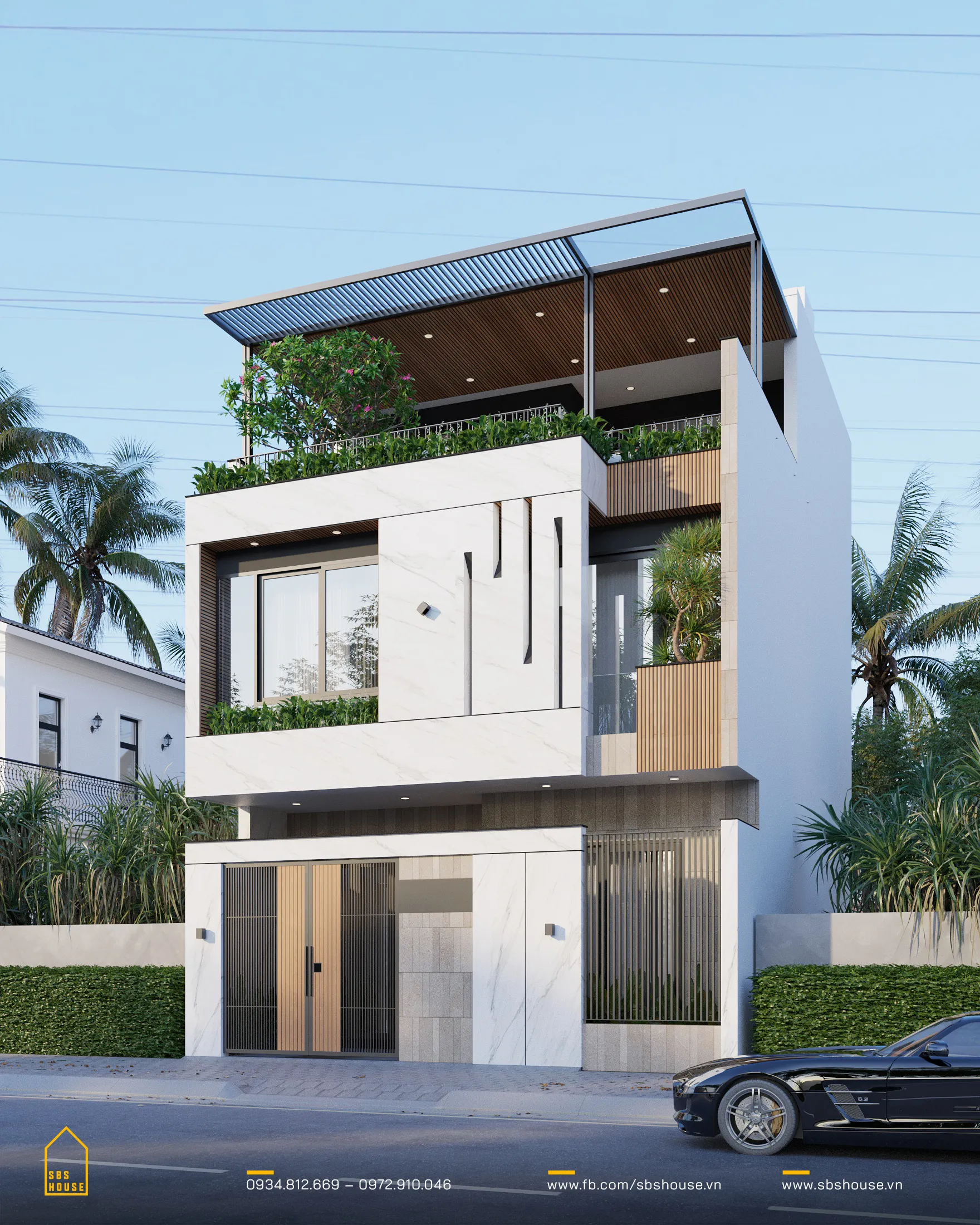 vẻ đẹp hiện đại, vuông vức nhà 3 tầng mặt tiền 8m dài 12m 