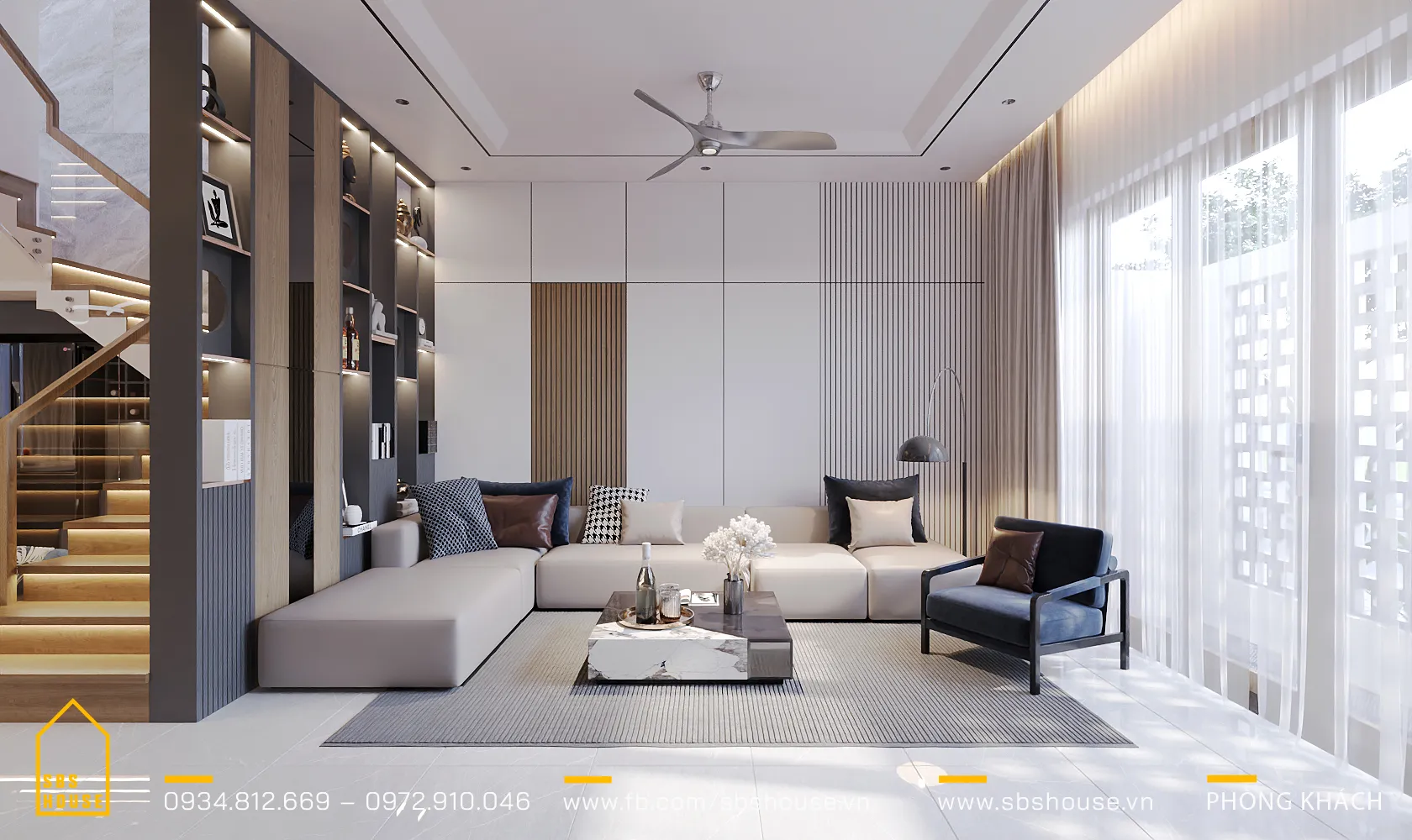 Phòng khách được trang bị đồ nội thất hiện đại, vừa thể hiện gu thẩm mỹ tinh tế, vừa đảm bảo tính năng thoải mái và tiện nghi. 