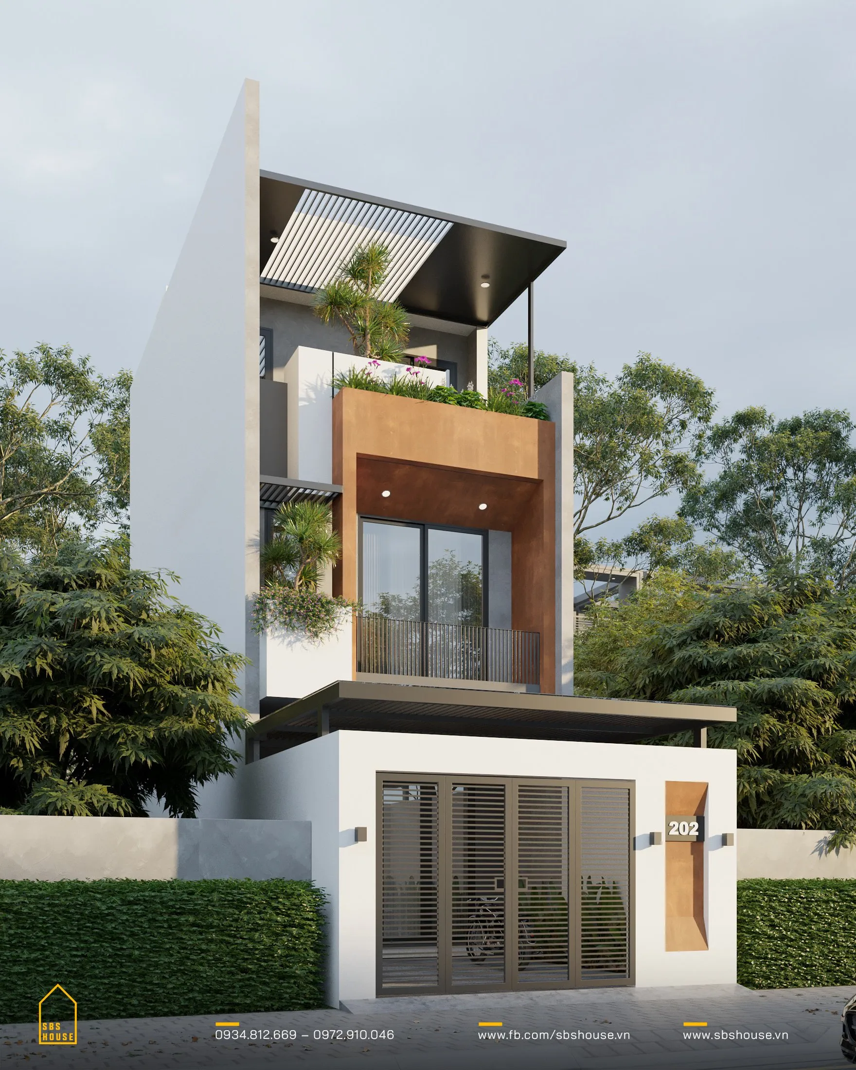 Thiết kế của ngôi nhà là sự pha trộn giữa chất liệu và màu sắc, tạo nên một cảm giác sang trọng và hiện đại. 