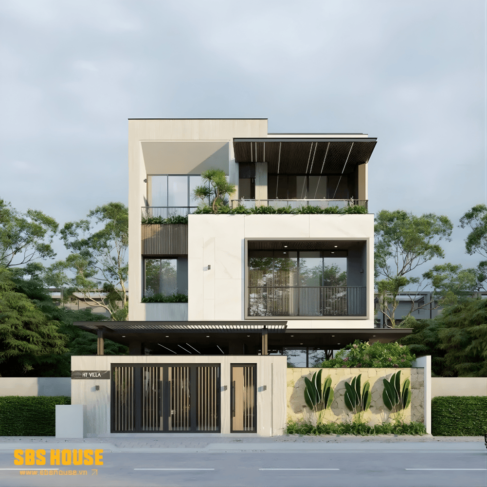 Thiết kế biệt thự tại Thanh Hóa hiện đại với các đường nét kiến trúc vuông vức, tinh tế.
