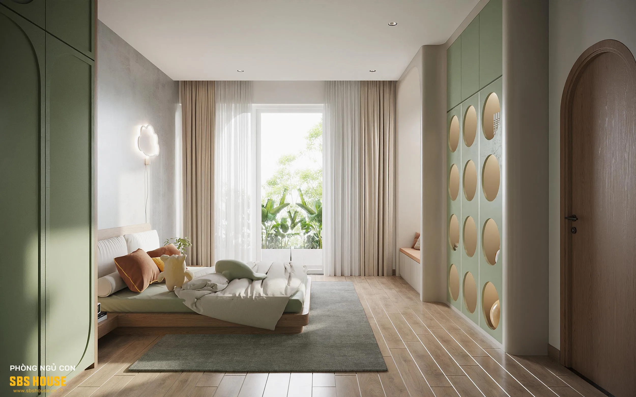 mẫu phòng ngủ đẹp bé trai 10 tuổi màu xanh lá 