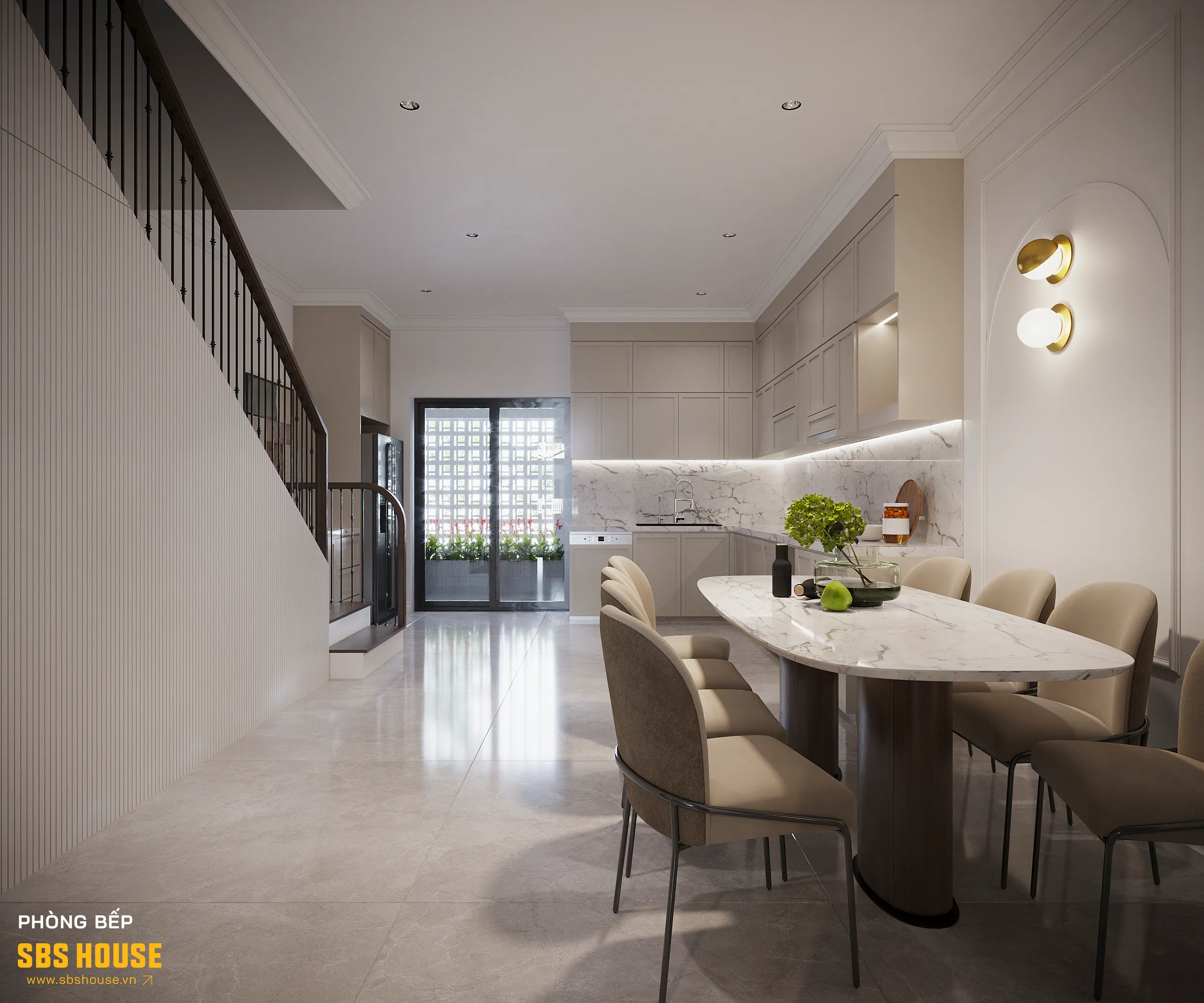 Mẫu tủ bếp tân cổ điển đẹp chữ L 