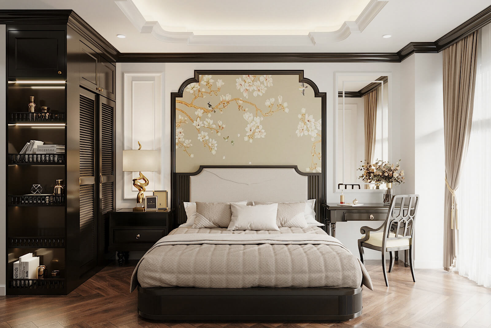 Mẫu phòng ngủ Indochine hài hòa dành cho người mệnh Kim