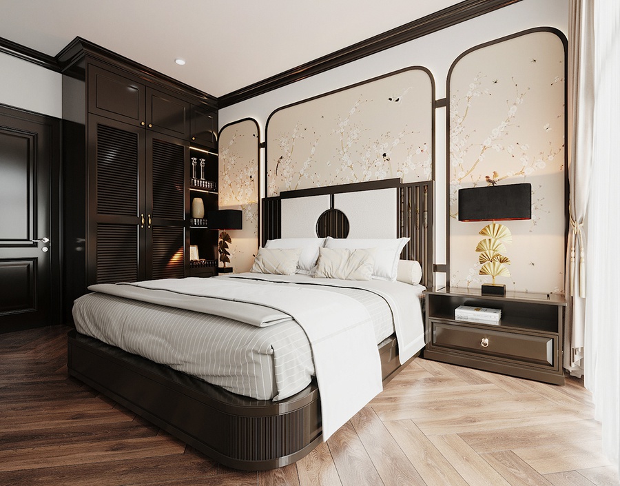 Mẫu phòng ngủ phong cách Indochine kết hợp hiện đại