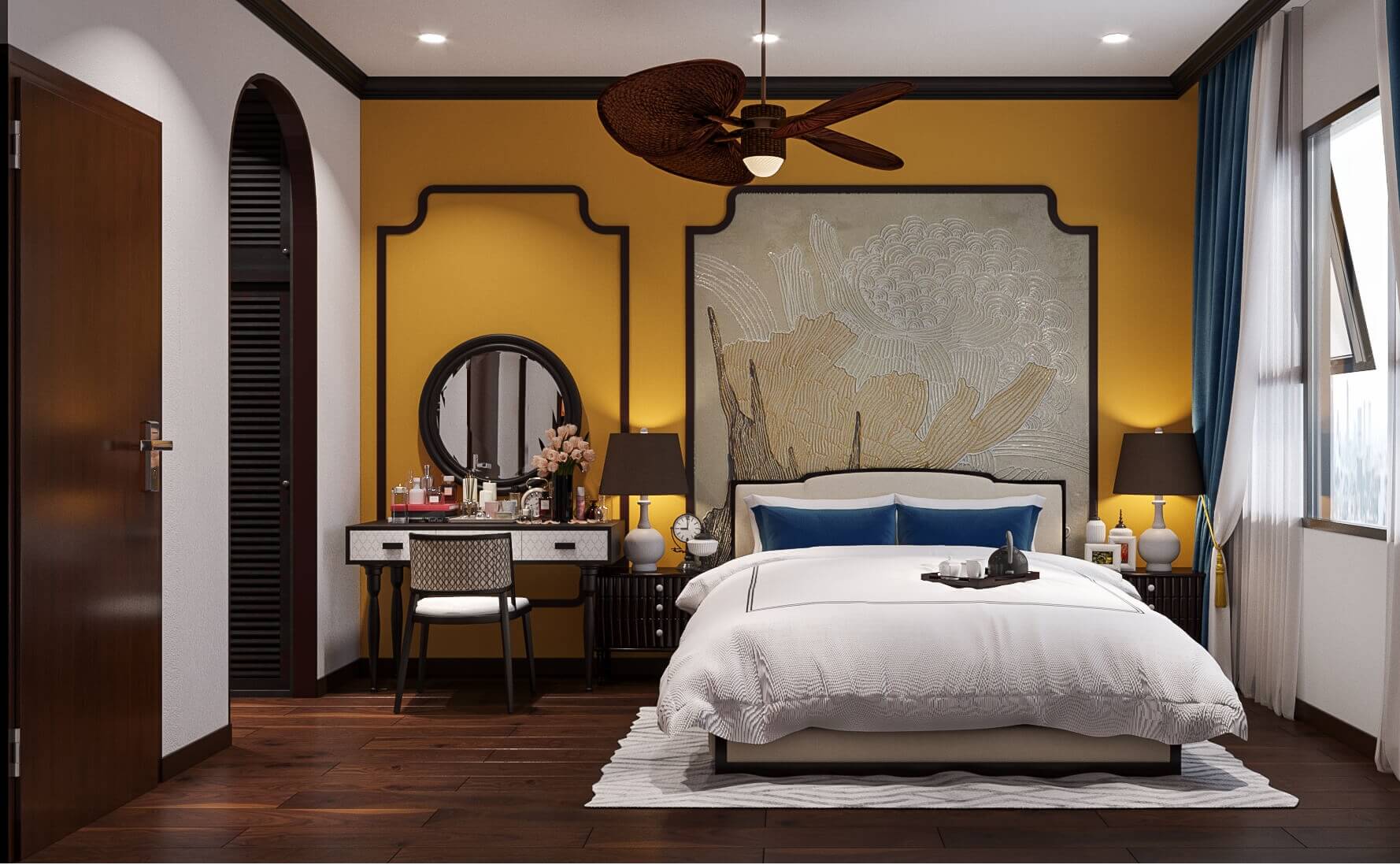 Thiết kế phòng ngủ phong cách Indochine cho nhà phố