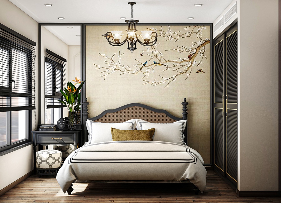 mẫu phòng ngủ phong cách thiết kế Indochine