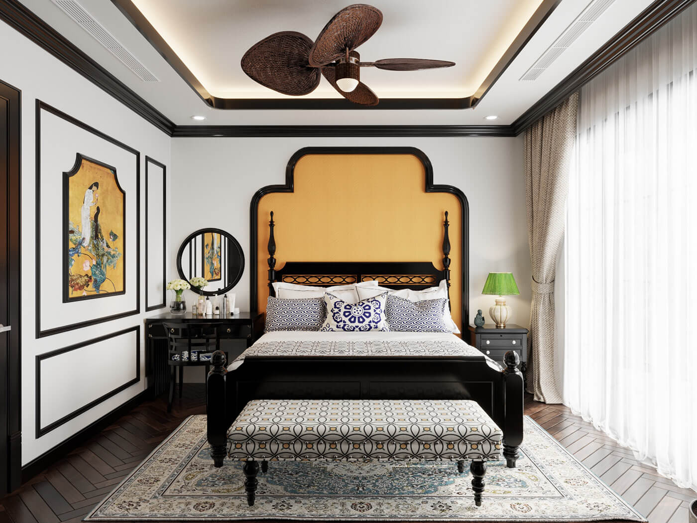 phòng ngủ phong cách Indochine dành cho người mệnh Thổ 