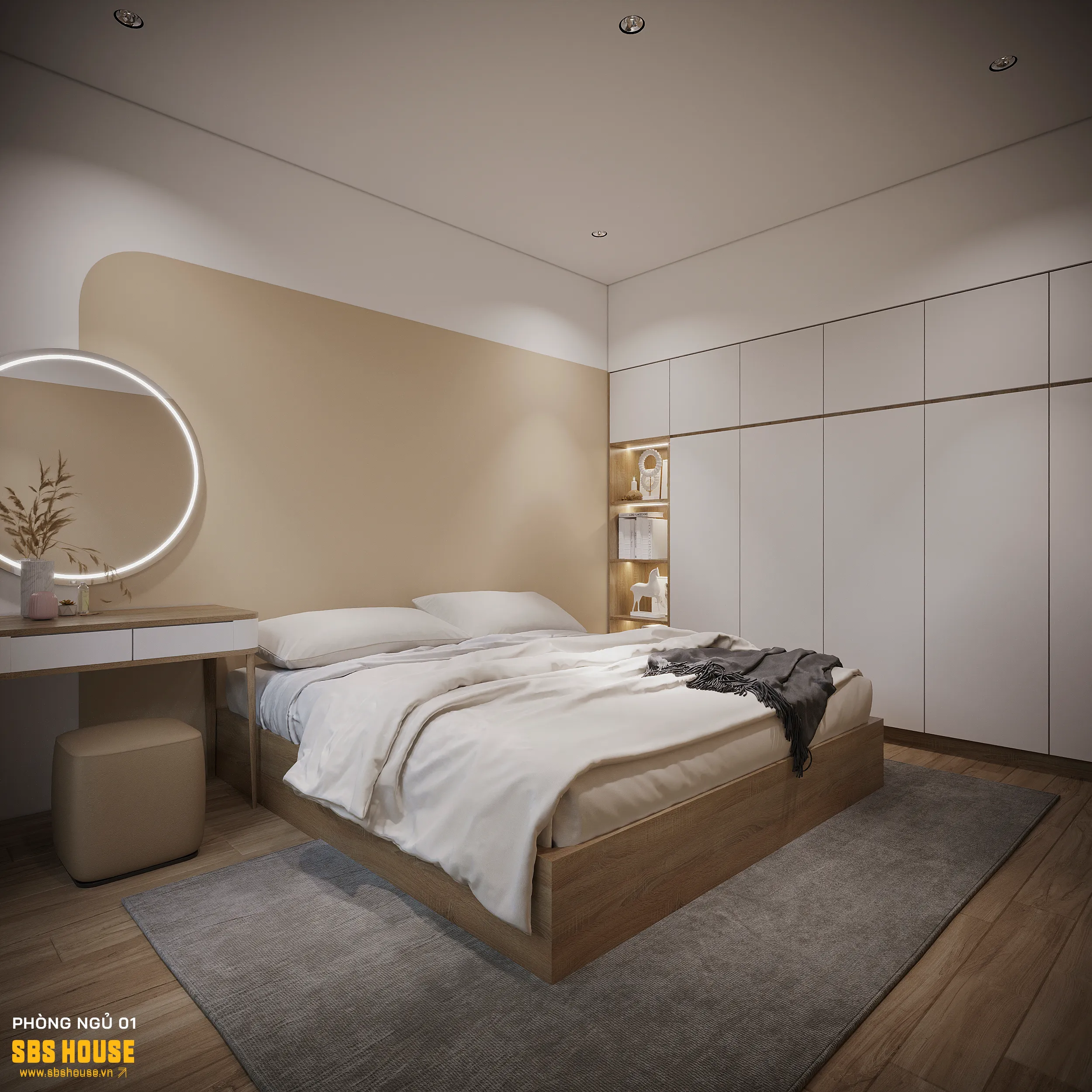 Decor phòng ngủ sử dụng tủ quần áo âm tường