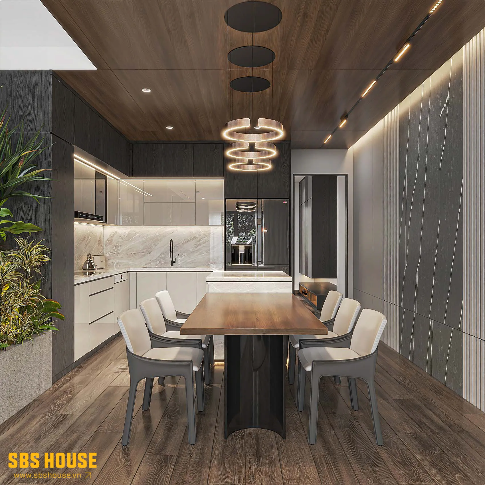 mẫu phòng bếp hiện đại diện tích 20m2