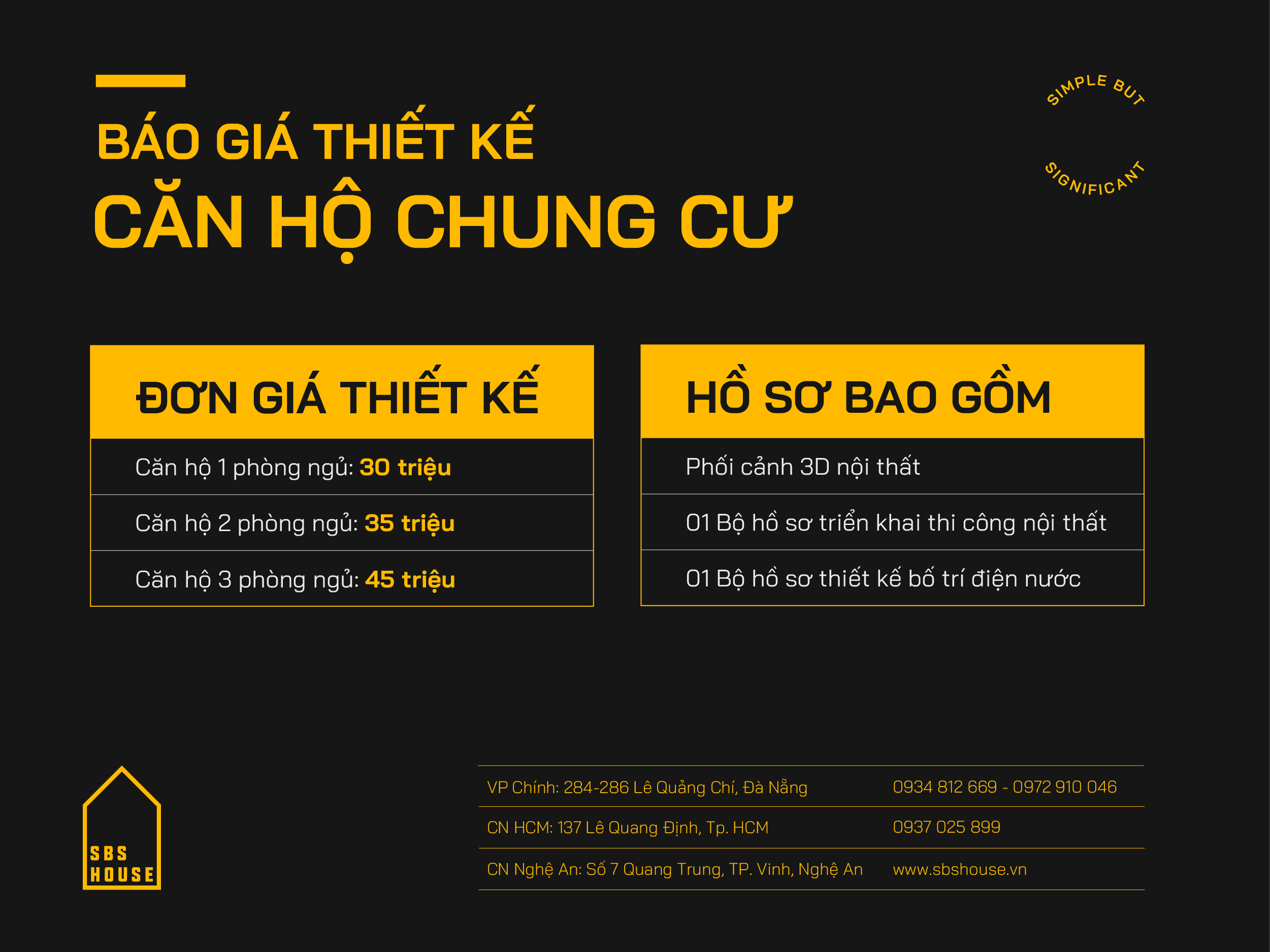 Bảng giá thiết kế căn hộ chung cư tại Đà Nẵng của SBS HOUSE