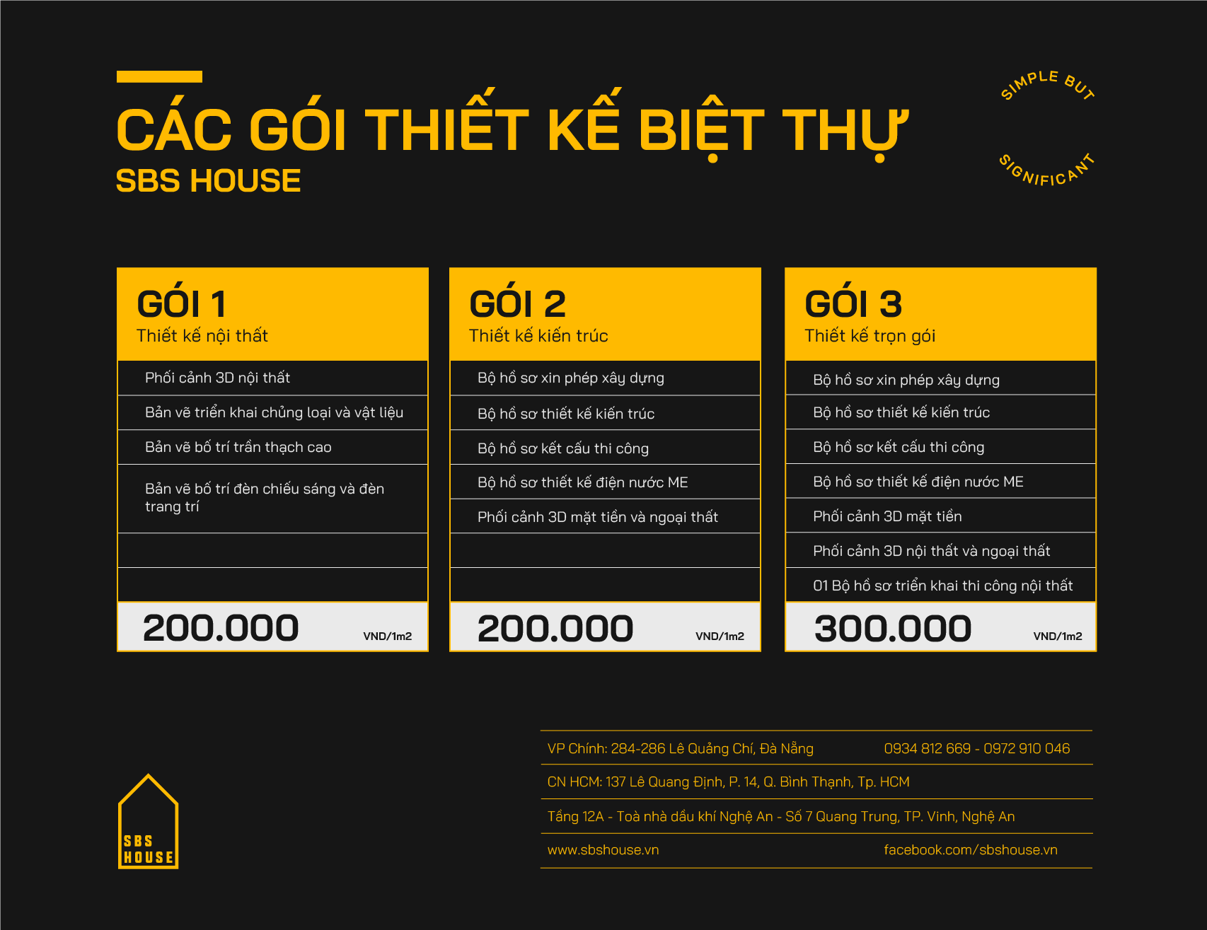 Bảng giá thiết kế biệt thự tại miền Trung, miền Bắc, Tây Nguyên của SBS HOUSE