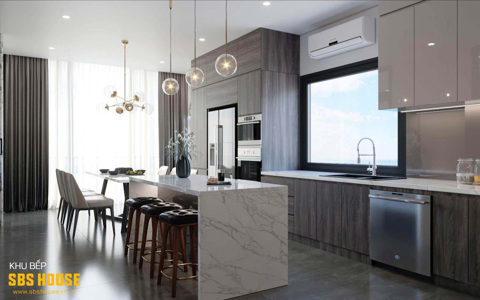 phòng bếp nhà chung cư 2 phòng ngủ thiết kế tối giản