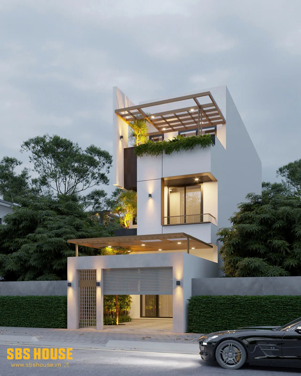 mẫu thiết kế nhà 3 tầng 4x20m có gara để xe ô tô 