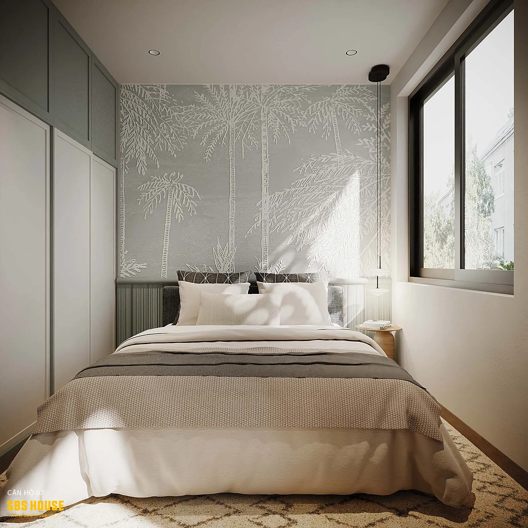 phòng ngủ của mẫu thiết kế căn hộ 5 tầng 1 tum 
