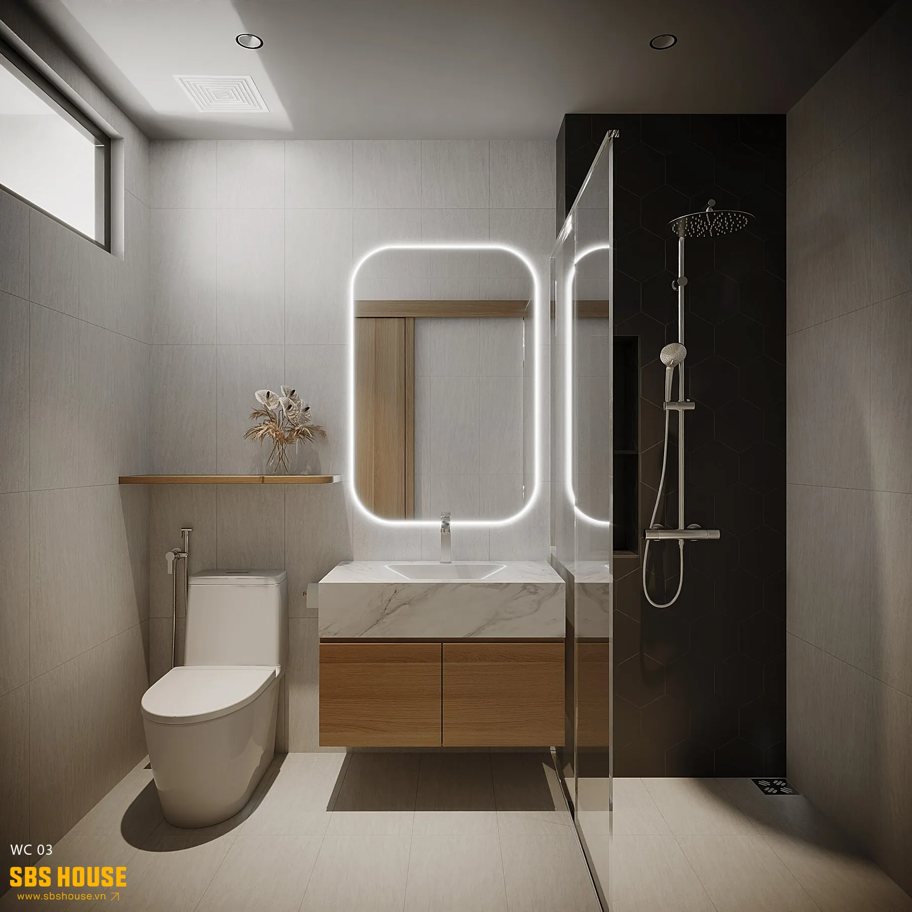 phòng tắm đẹp 5m2 có vách kính